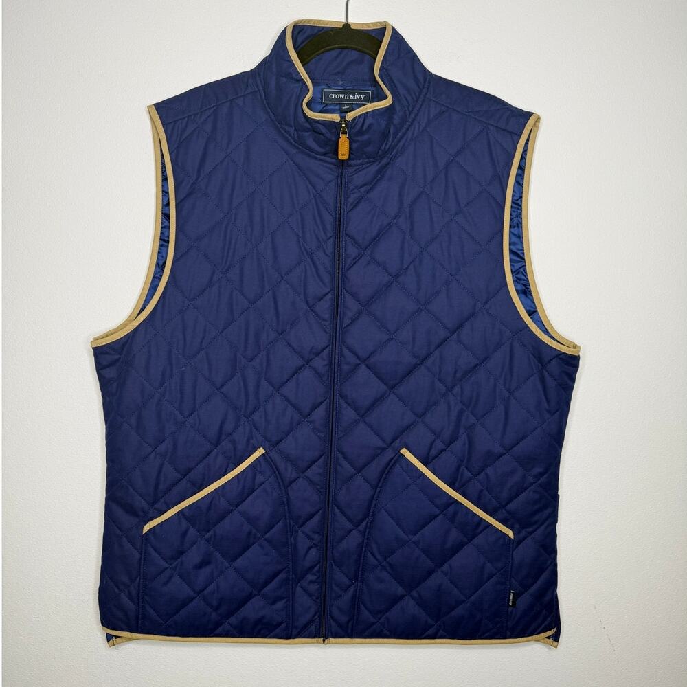 Crown & Ivy Men’s Navy Quilted Barn Vest • Preppy Equestrian Layer • L